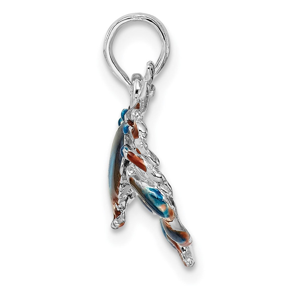 Sterling Silver De-Ani Rhodium-Plated Polished Enameled Blue Stone Crab Pendant