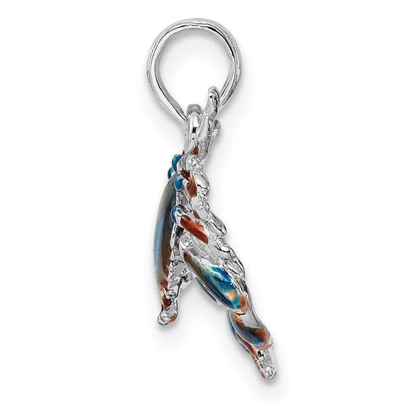 Sterling Silver De-Ani Rhodium-Plated Polished Enameled Blue Stone Crab Pendant