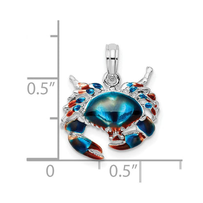 Sterling Silver De-Ani Rhodium-Plated Polished Enameled Blue Stone Crab Pendant