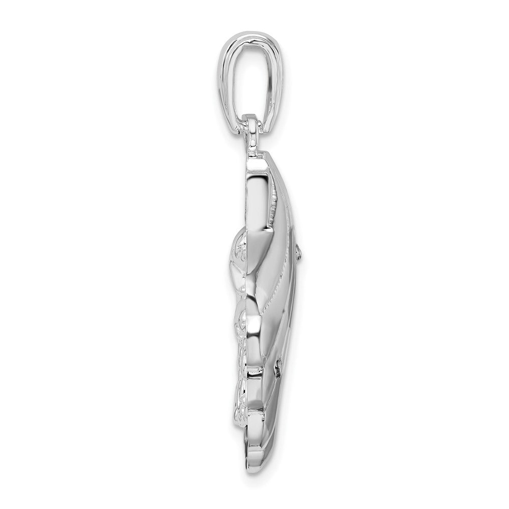 Sterling Silver De-Ani Rhodium-Plated Enameled Blue Shell With Dolphins Pendant