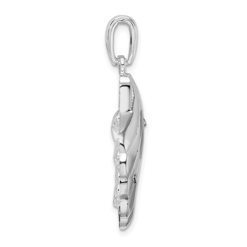 Sterling Silver De-Ani Rhodium-Plated Enameled Blue Shell With Dolphins Pendant
