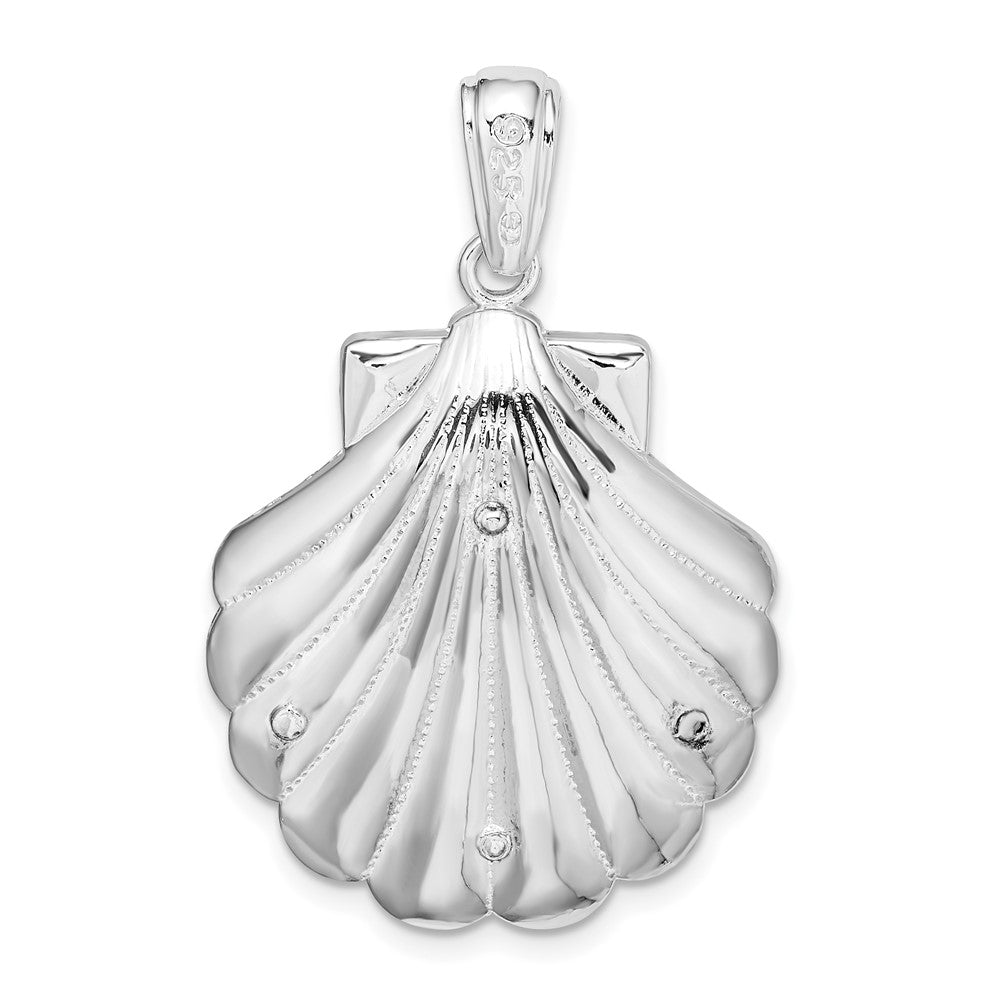 Sterling Silver De-Ani Rhodium-Plated Enameled Blue Shell With Dolphins Pendant