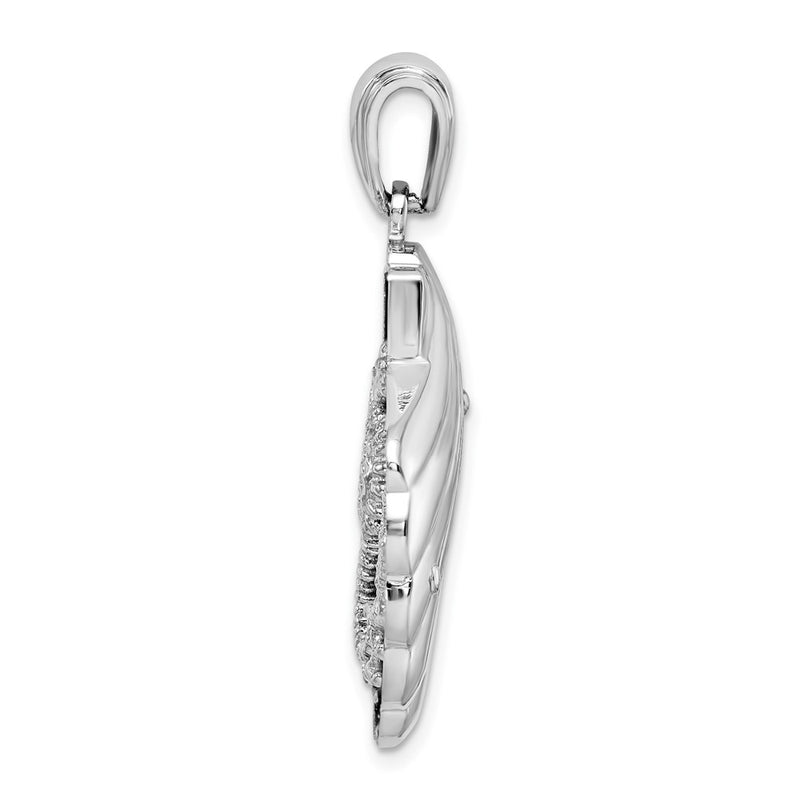 Sterling Silver De-Ani Rhodium-Plated Enameled Blue Shell With Seahorse Pendant