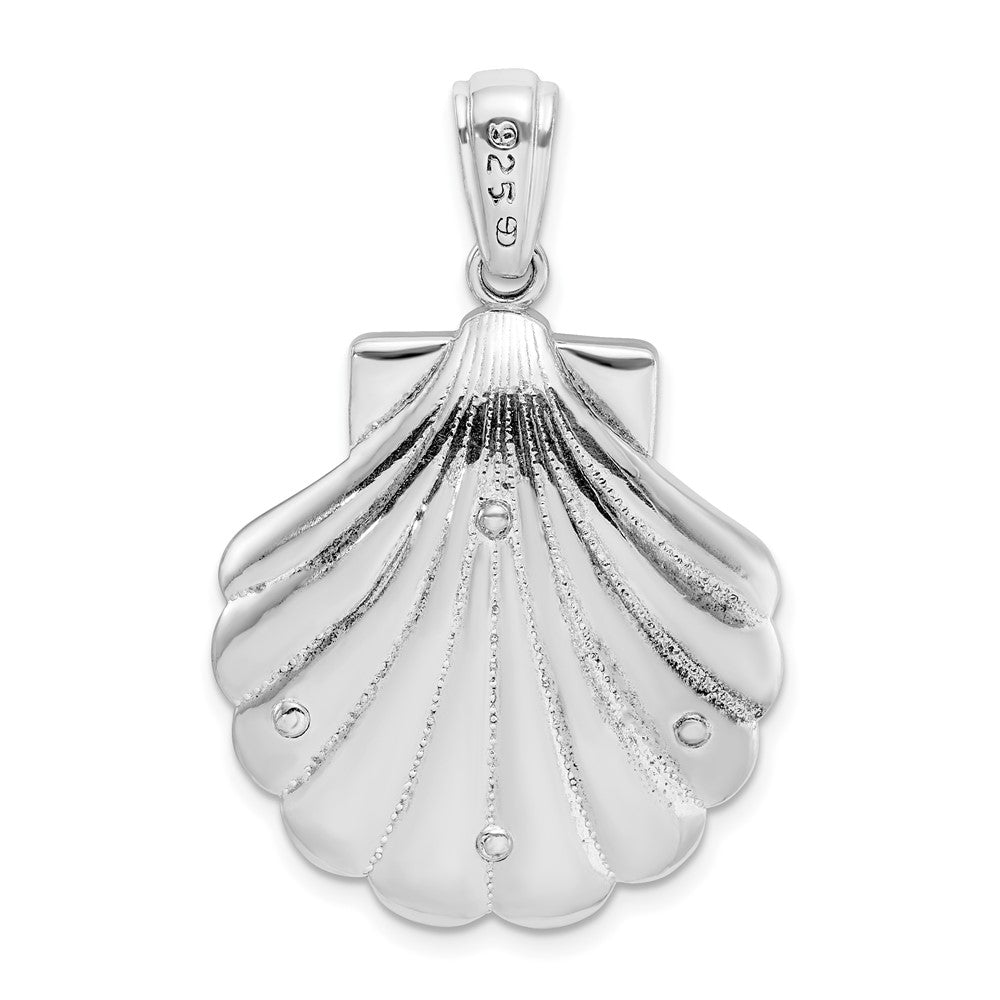 Sterling Silver De-Ani Rhodium-Plated Enameled Blue Shell With Seahorse Pendant