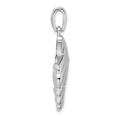Sterling Silver De-Ani Rhodium-Plated Enameled Blue Shell With Turtle Pendant