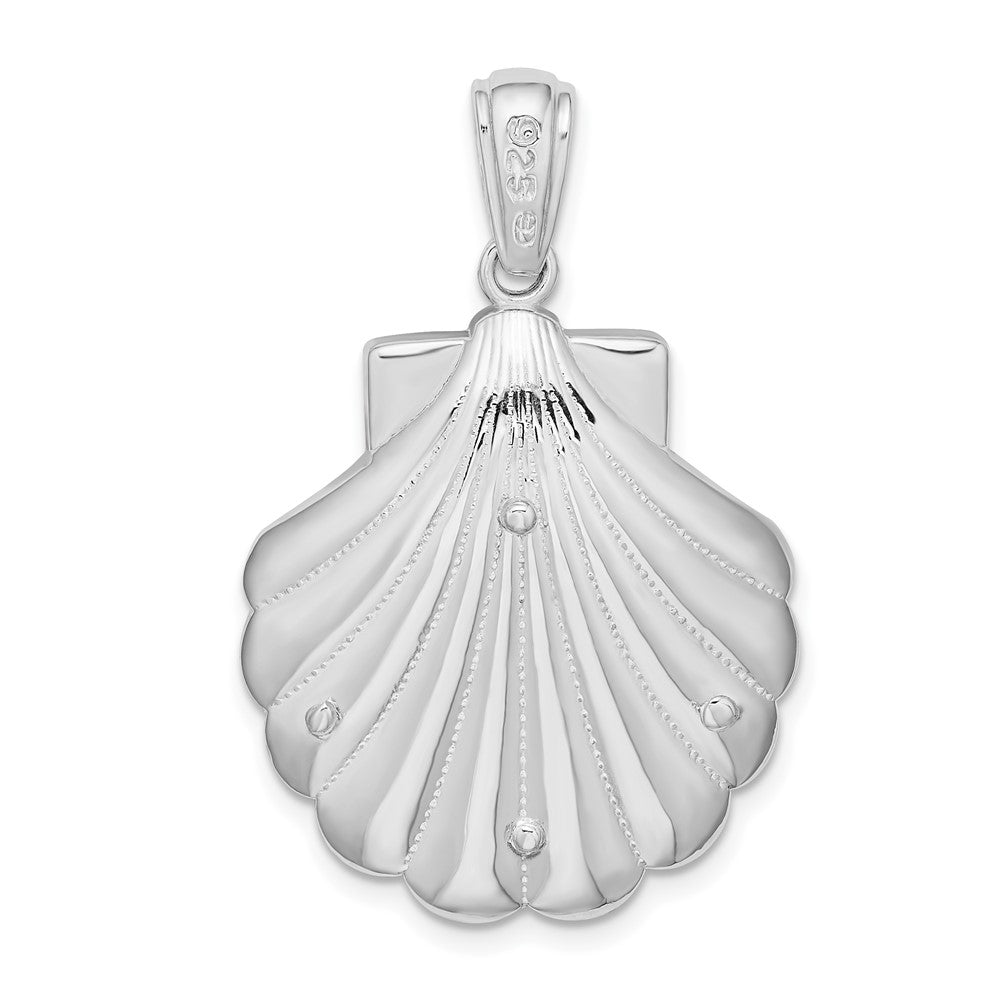 Sterling Silver De-Ani Rhodium-Plated Enameled Blue Shell With Turtle Pendant