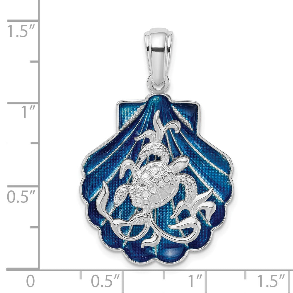 Sterling Silver De-Ani Rhodium-Plated Enameled Blue Shell With Turtle Pendant