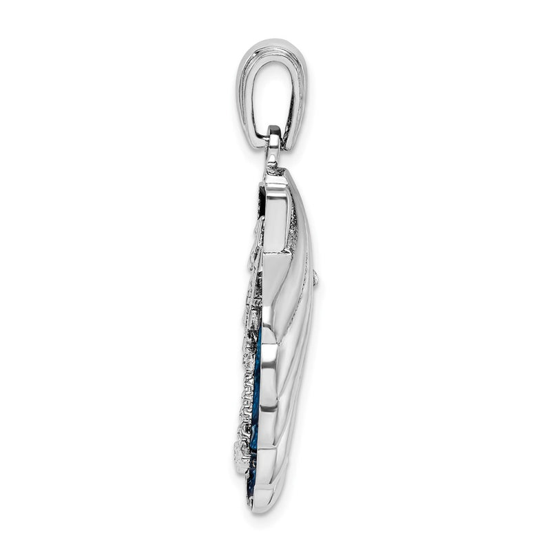 Sterling Silver De-Ani Rhodium-Plated Enameled Blue Shell With Palm Trees Pendant