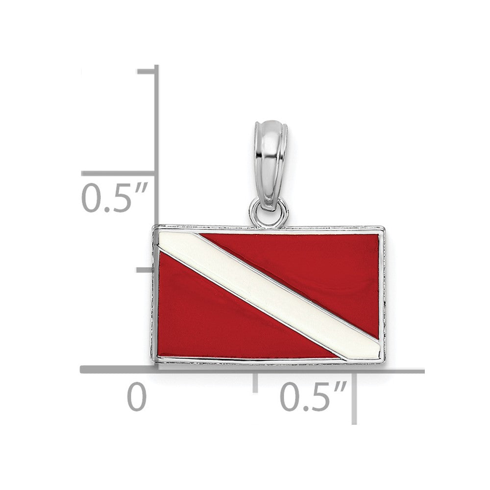 Sterling Silver De-Ani Rhodium-Plated Polished Enameled Dive Flag Pendant