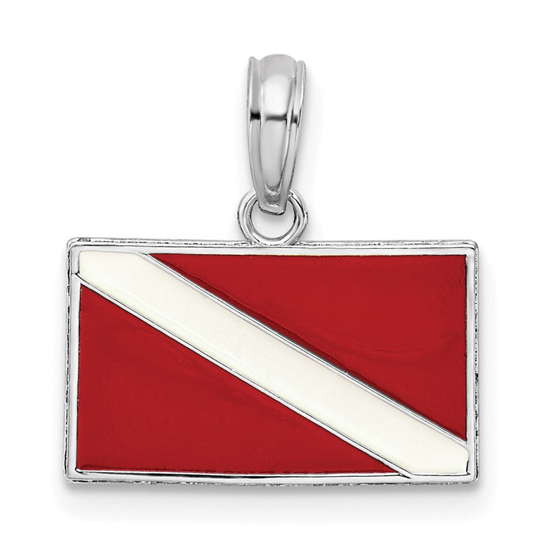Sterling Silver De-Ani Rhodium-Plated Polished Enameled Dive Flag Pendant
