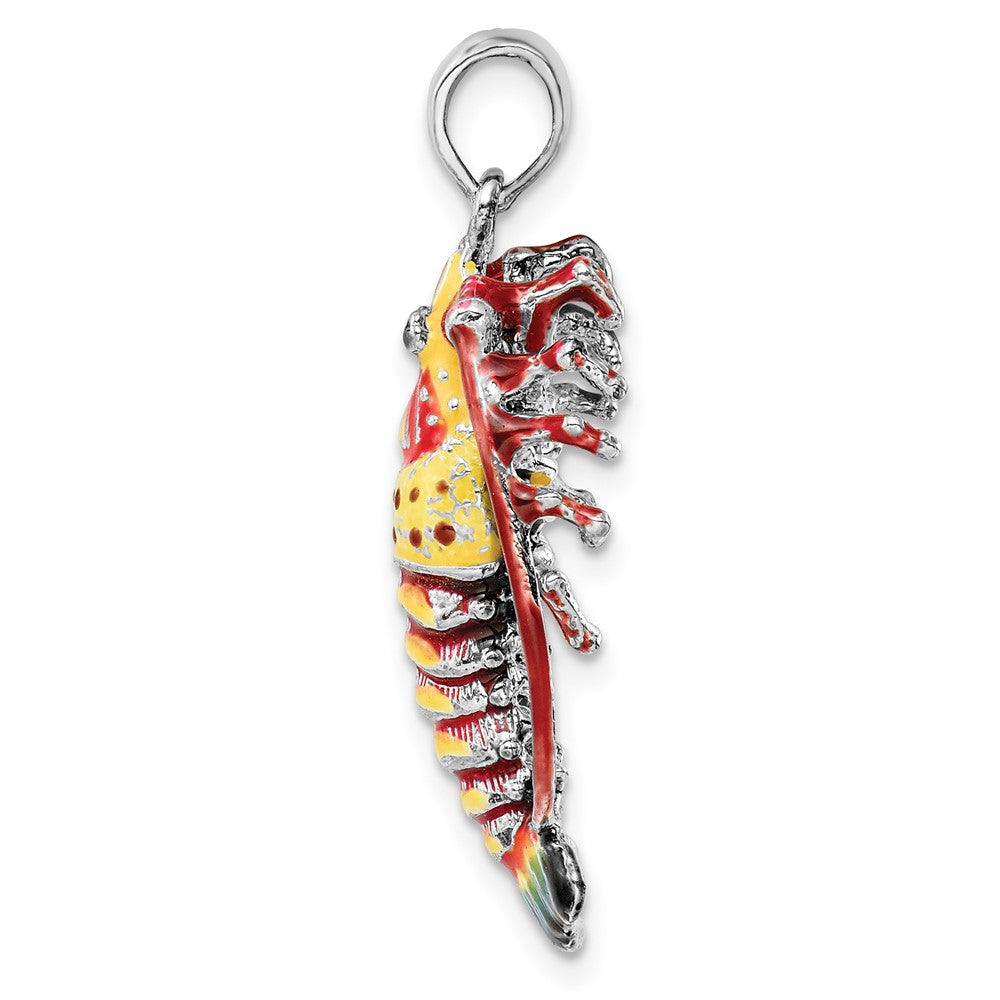 Sterling Silver De-Ani Rhodium-Plated Polished Enameled Florida Lobster Pendant