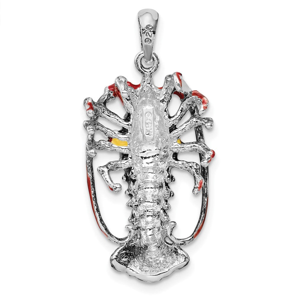 Sterling Silver De-Ani Rhodium-Plated Polished Enameled Florida Lobster Pendant