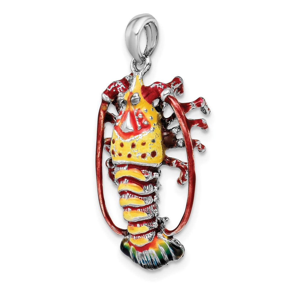 Sterling Silver De-Ani Rhodium-Plated Polished Enameled Florida Lobster Pendant