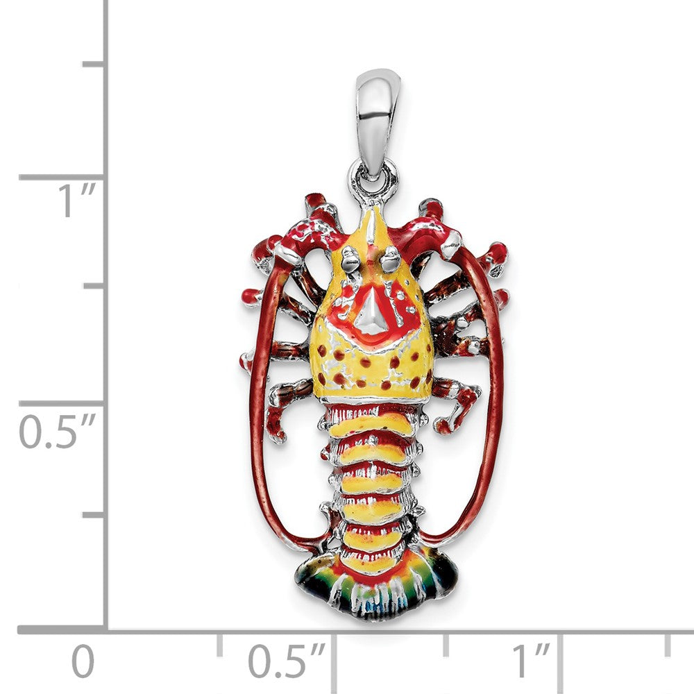 Sterling Silver De-Ani Rhodium-Plated Polished Enameled Florida Lobster Pendant