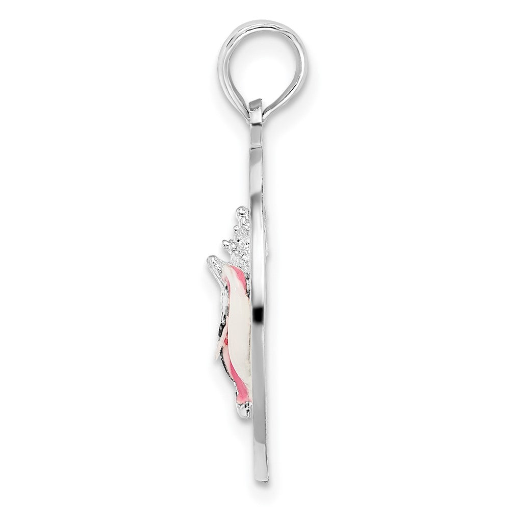 Sterling Silver De-Ani Rhodium-Plated Enameled Sanibel Circle With Shell Pendant