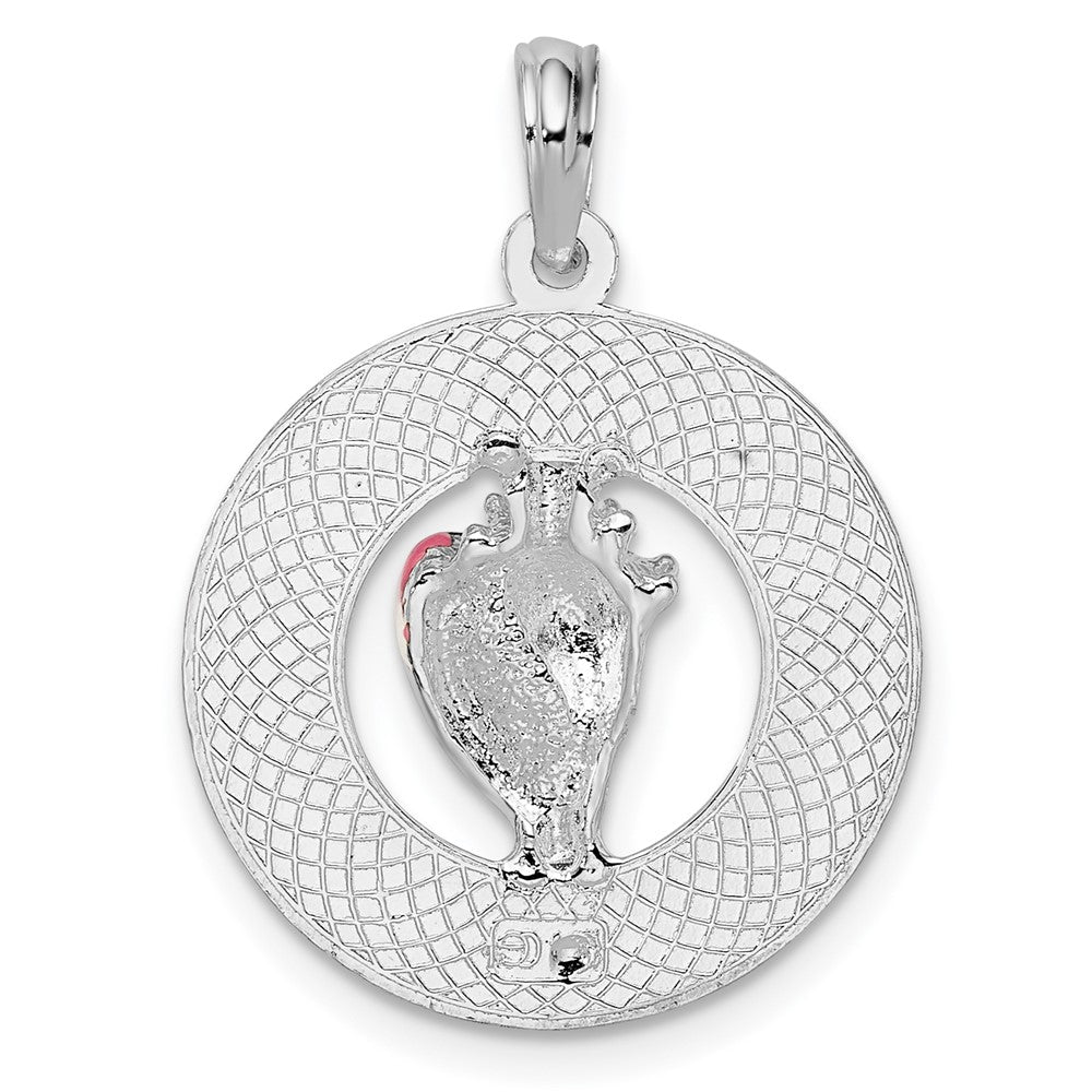 Sterling Silver De-Ani Rhodium-Plated Enameled Sanibel Circle With Shell Pendant