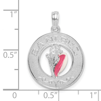 Sterling Silver De-Ani Rhodium-Plated Enameled Sanibel Circle With Shell Pendant