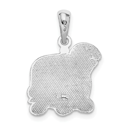 Sterling Silver De-Ani Rhodium-Plated Polished Enameled Green Turtle Pendant