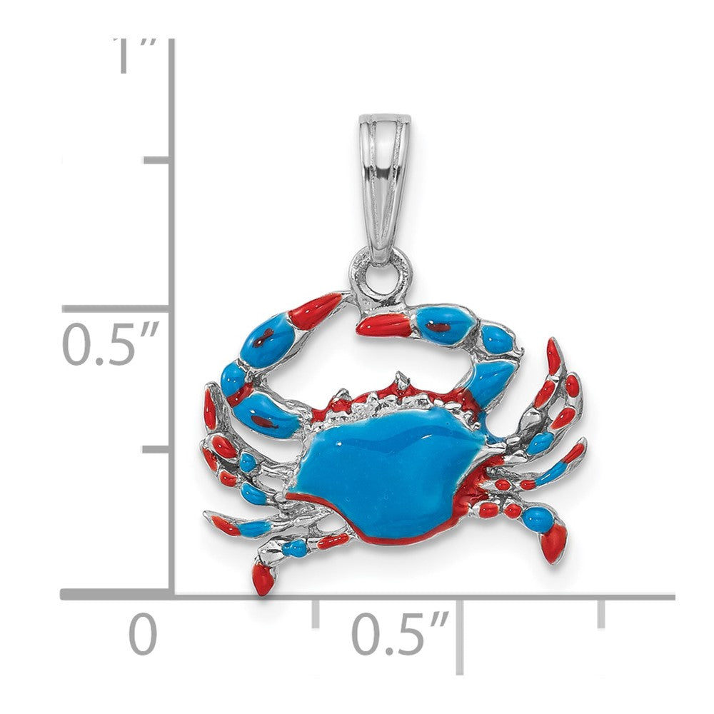 Sterling Silver De-Ani Rhodium-Plated Polished Enameled Blue Crab Pendant