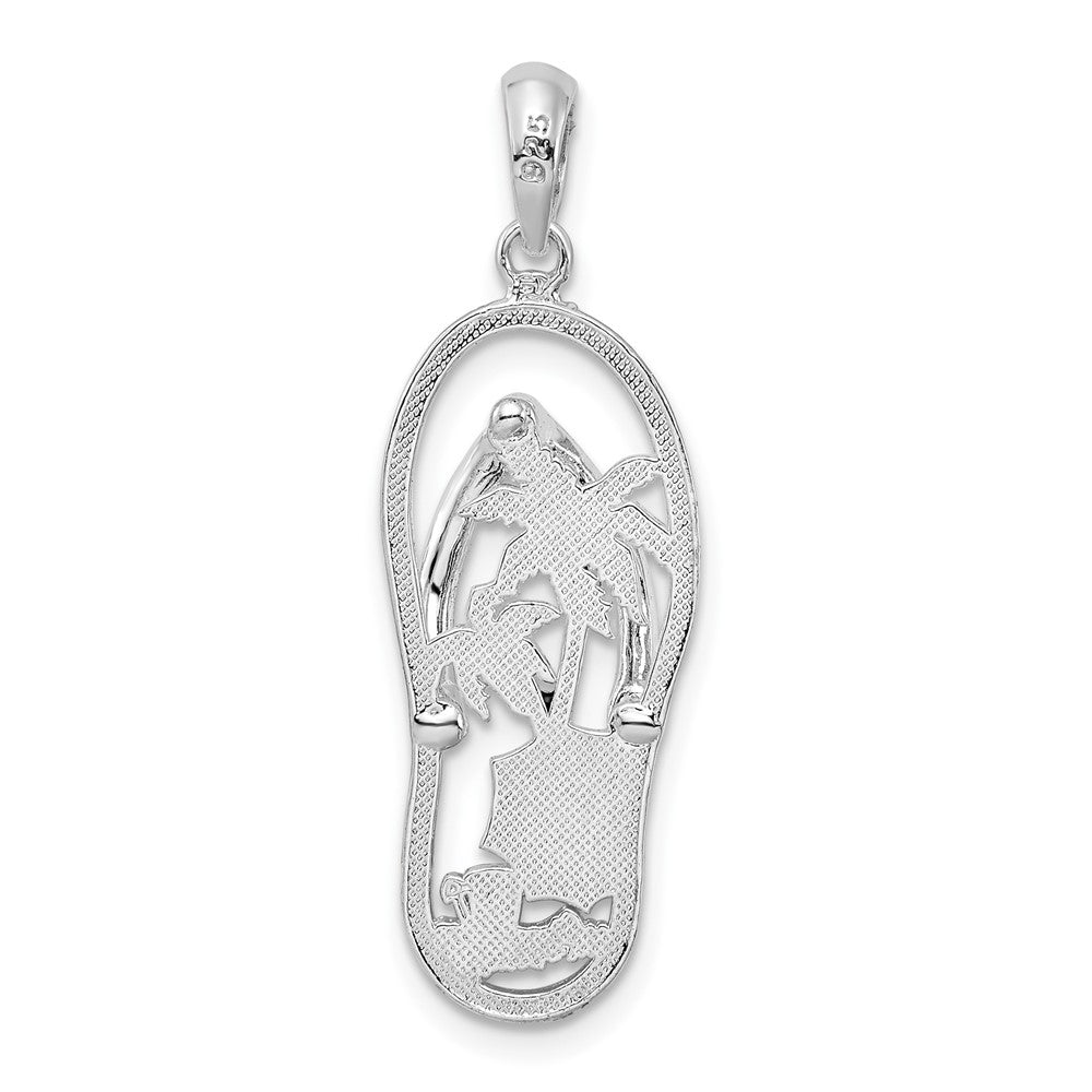 Sterling Silver De-Ani Rhodium-Plated Enameled Beach Scene Flip-Flop Pendant