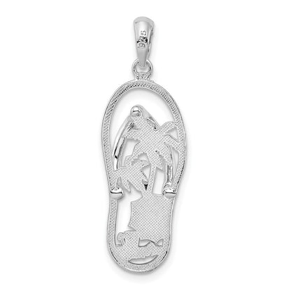 Sterling Silver De-Ani Rhodium-Plated Enameled Beach Scene Flip-Flop Pendant
