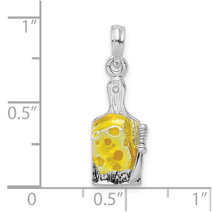 Sterling Silver De-Ani Rhodium-Plated Enameled Cheese Board With Knife Pendant