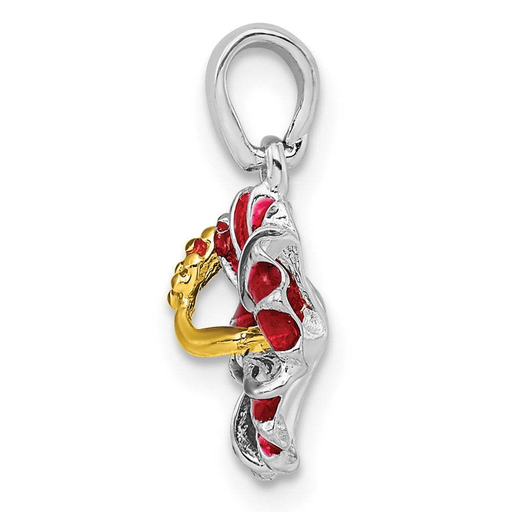 Sterling Silver De-Ani Rhodium-Plated Polished Enameled Red Hibiscus Pendant