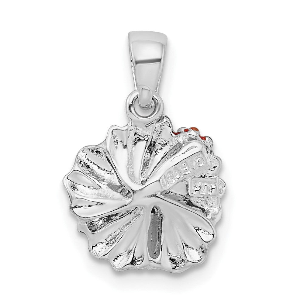 Sterling Silver De-Ani Rhodium-Plated Polished Enameled Red Hibiscus Pendant
