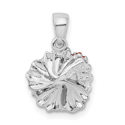 Sterling Silver De-Ani Rhodium-Plated Polished Enameled Red Hibiscus Pendant