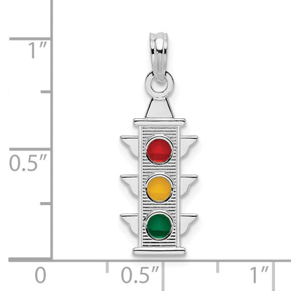 Sterling Silver De-Ani Rhodium-Plated Polished Enameled Traffic Light Pendant
