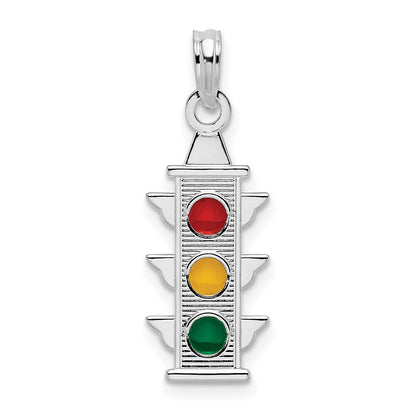 Sterling Silver De-Ani Rhodium-Plated Polished Enameled Traffic Light Pendant