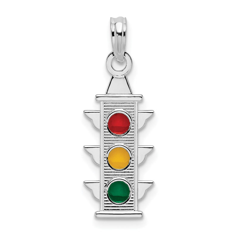 Sterling Silver De-Ani Rhodium-Plated Polished Enameled Traffic Light Pendant