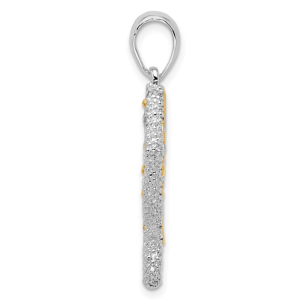 Silver/14K Two-Tone De-Ani Sterling Silver Rhodium-Plated 3D Large Seahorse With 14K Accent Pendant