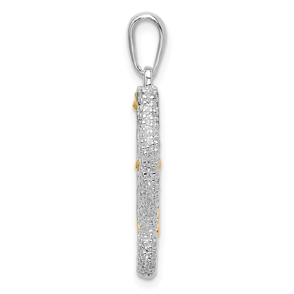 Silver/14K Two-Tone De-Ani Sterling Silver Rhodium-Plated 3D Seahorse With 14K Accent Pendant
