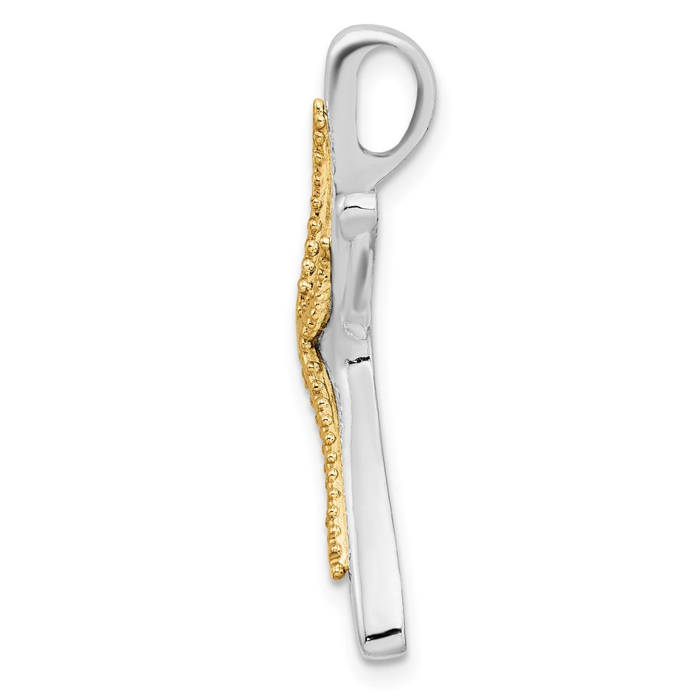 Silver/14K Two-Tone De-Ani Sterling Silver Rhodium-Plated Dancing Starfish With 14K Accent Slide