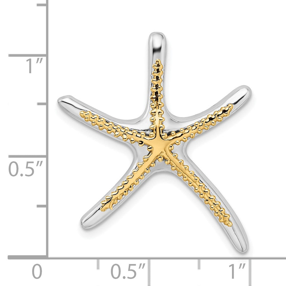 Silver/14K Two-Tone De-Ani Sterling Silver Rhodium-Plated Dancing Starfish With 14K Accent Slide