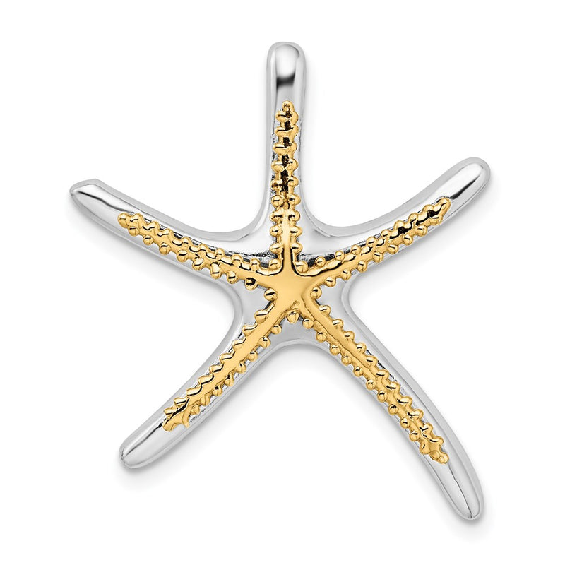 Silver/14K Two-Tone De-Ani Sterling Silver Rhodium-Plated Dancing Starfish With 14K Accent Slide