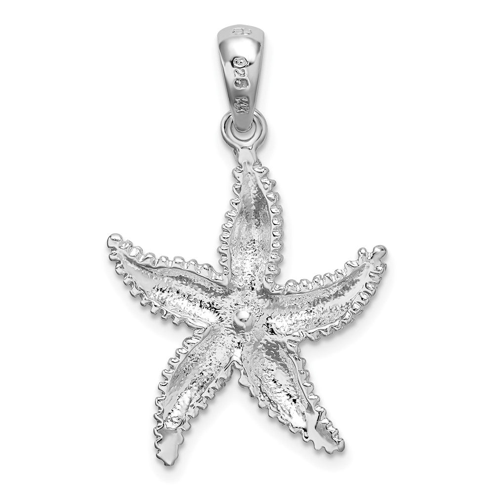 Silver/14K Two-Tone De-Ani Sterling Silver Rhodium-Plated Polished Starfish With 14K Accent Pendant