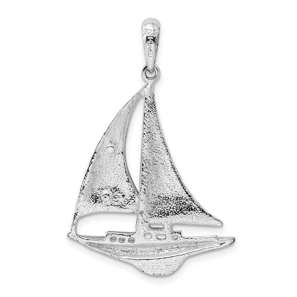 Silver/14K Two-Tone De-Ani Sterling Silver Rhodium-Plated Polished Sailboat With 14K Accent Pendant