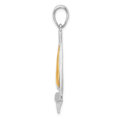 Silver/14K Two-Tone De-Ani Sterling Silver Rhodium-Plated Polished Sailboat With 14K Sail Pendant