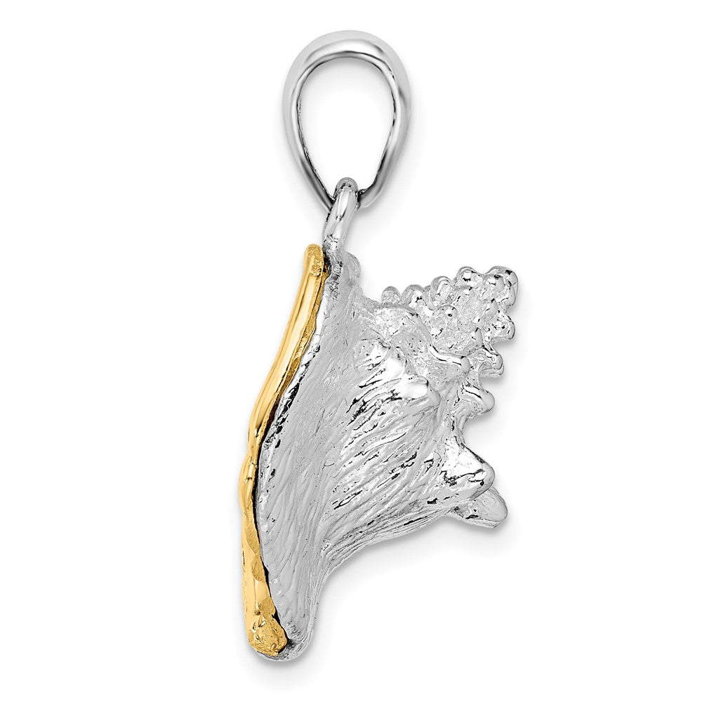 Silver/14K Two-Tone De-Ani Sterling Silver Rhodium-Plated 3D Conch Shell With 14K Accent Pendant
