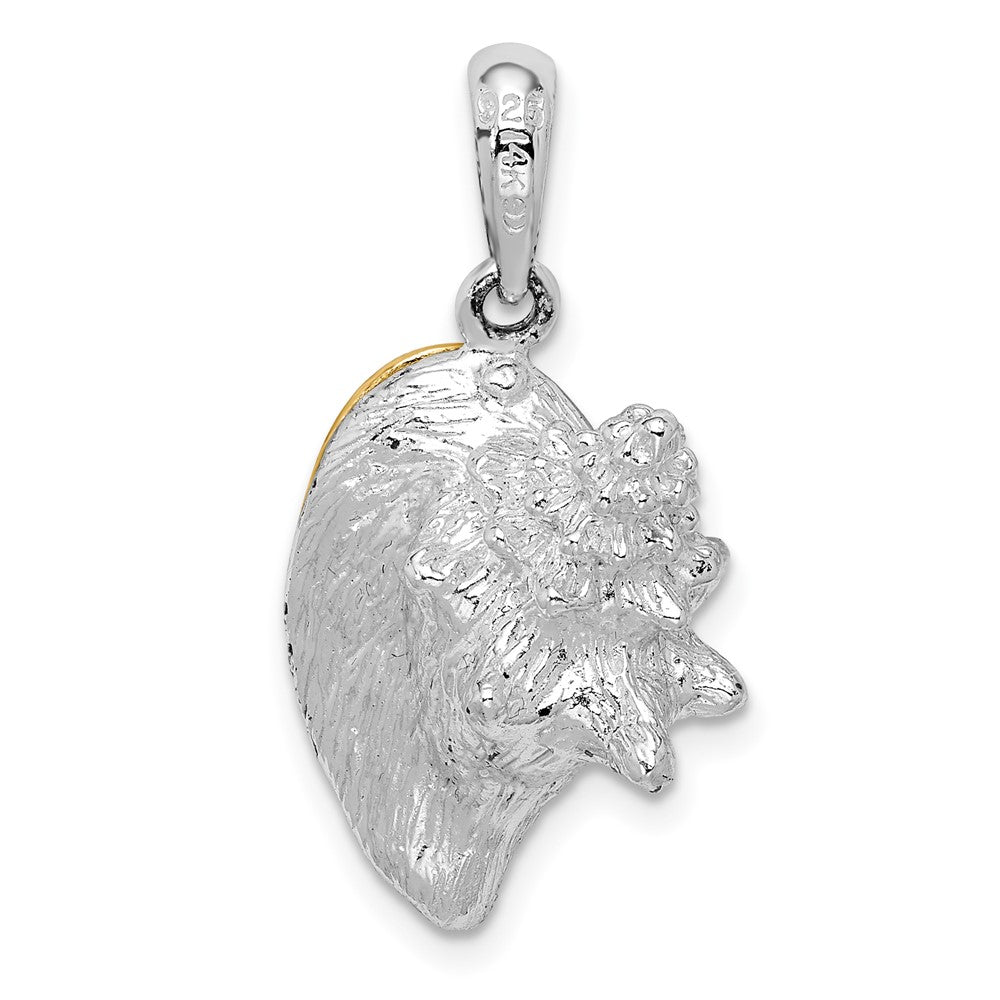 Silver/14K Two-Tone De-Ani Sterling Silver Rhodium-Plated 3D Conch Shell With 14K Accent Pendant