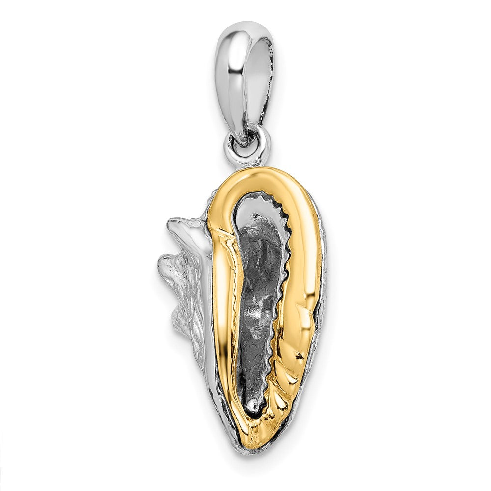 Silver/14K Two-Tone De-Ani Sterling Silver Rhodium-Plated 3D Conch Shell With 14K Accent Pendant