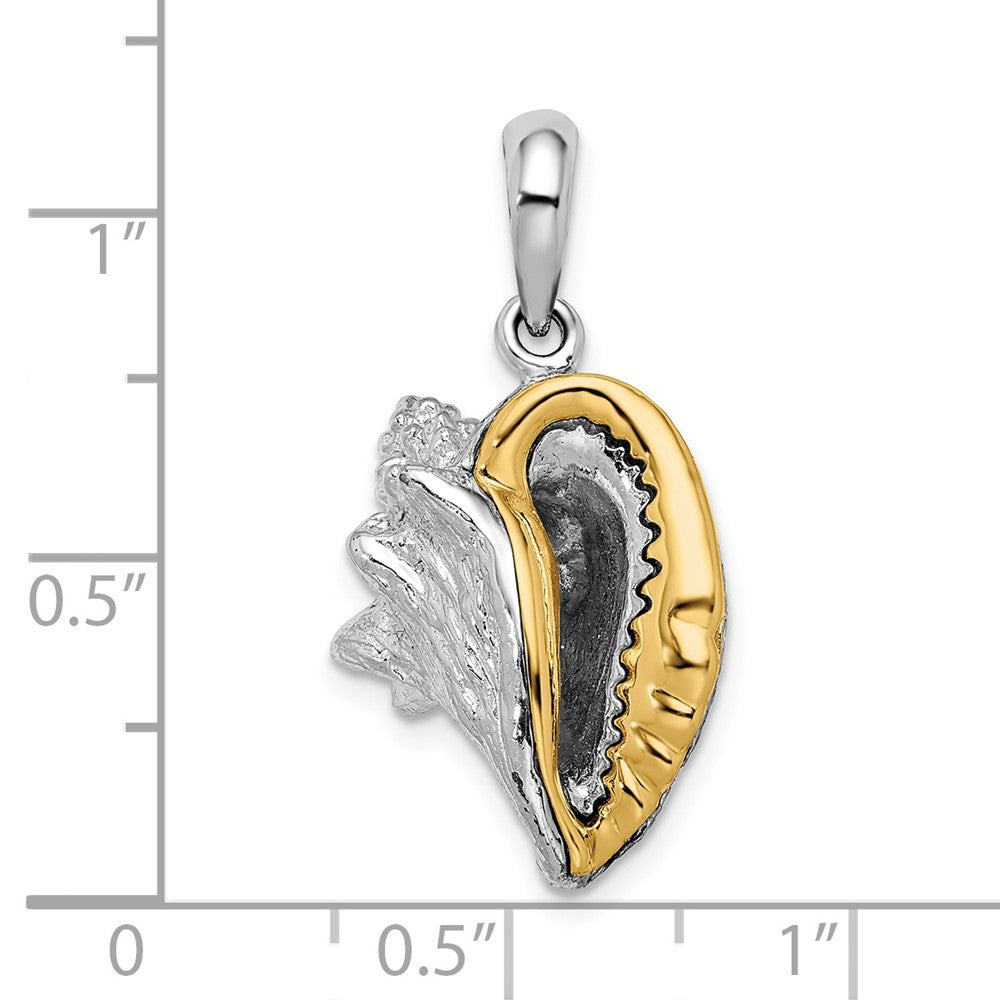Silver/14K Two-Tone De-Ani Sterling Silver Rhodium-Plated 3D Conch Shell With 14K Accent Pendant
