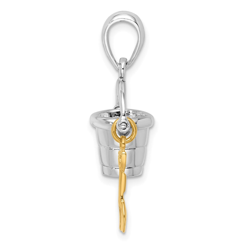 Silver/14K Two-Tone Sterling Silver Polished 3D Moveable Bucket W/14K Shovel Pendant