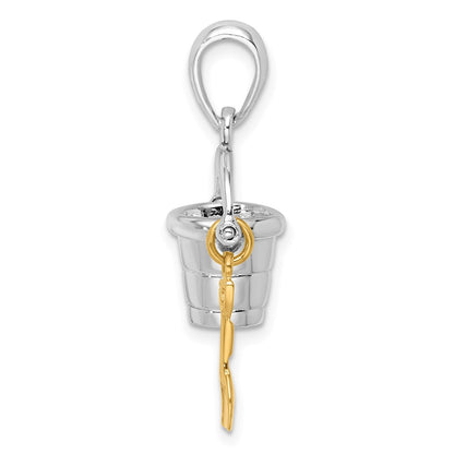 Silver/14K Two-Tone Sterling Silver Polished 3D Moveable Bucket W/14K Shovel Pendant