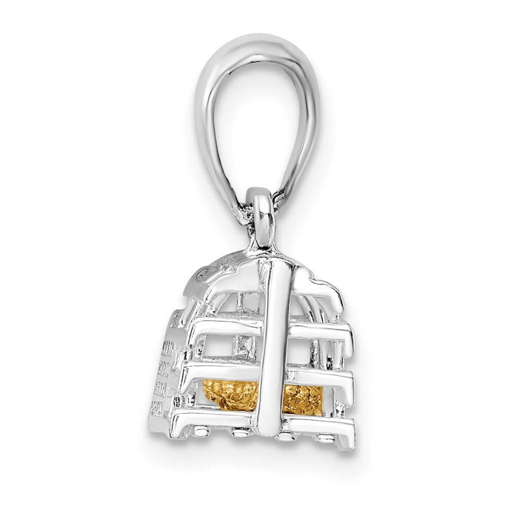 Silver/14K Two-Tone De-Ani Sterling Silver Rhodium-Plated Moveable 3D Trap With 14K Lobster Pendant