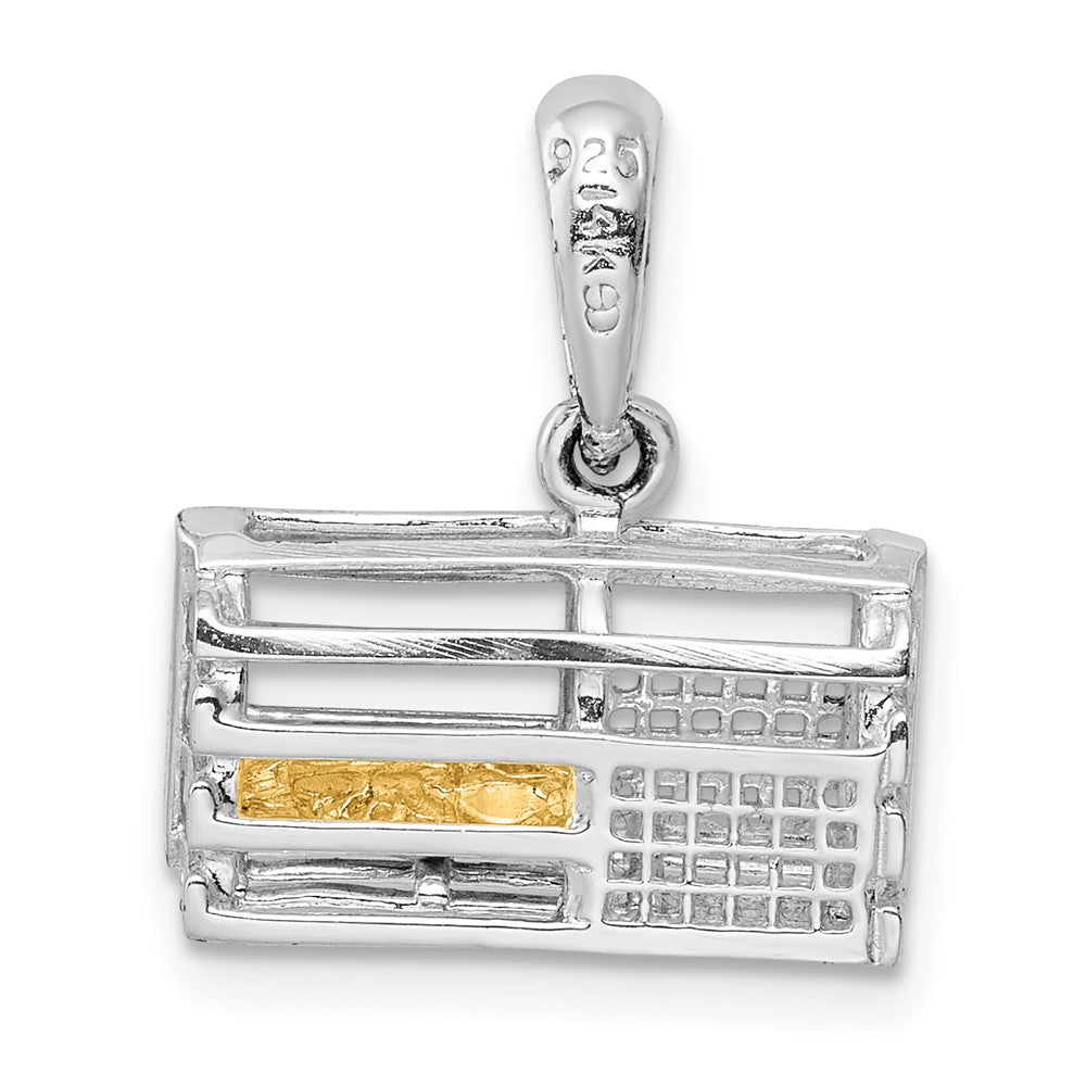Silver/14K Two-Tone De-Ani Sterling Silver Rhodium-Plated Moveable 3D Trap With 14K Lobster Pendant