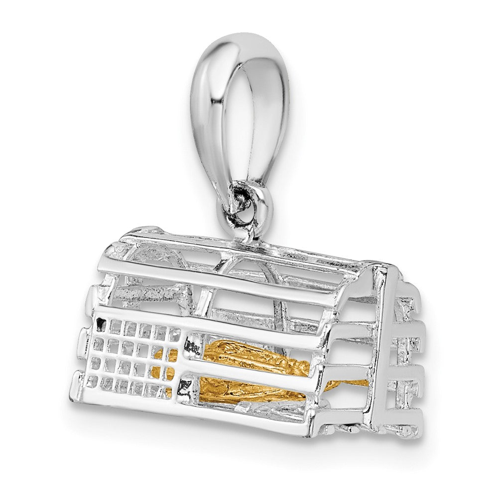 Silver/14K Two-Tone De-Ani Sterling Silver Rhodium-Plated Moveable 3D Trap With 14K Lobster Pendant