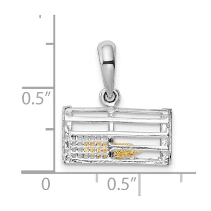 Silver/14K Two-Tone De-Ani Sterling Silver Rhodium-Plated Moveable 3D Trap With 14K Lobster Pendant
